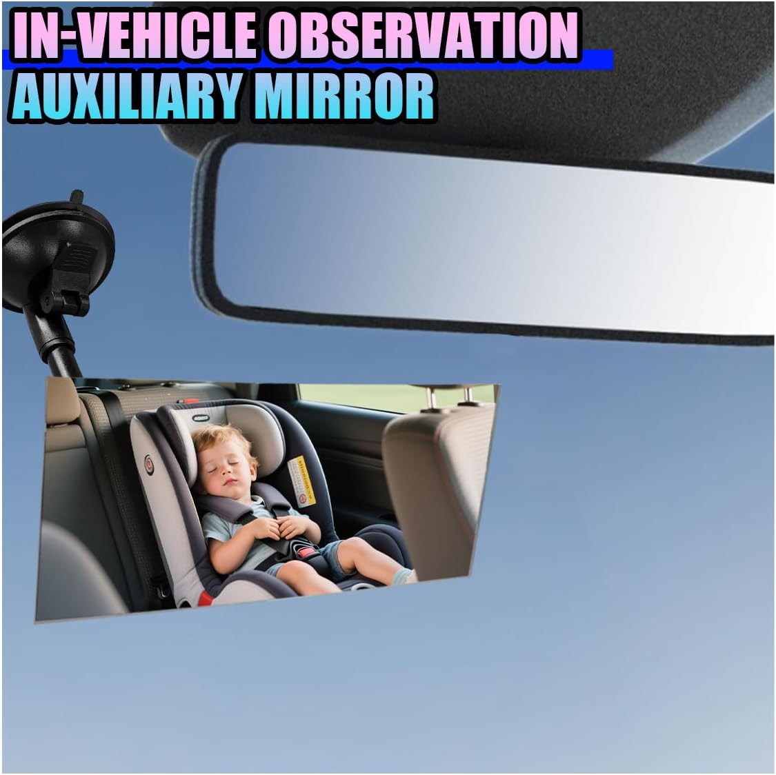 Baby Car Rearview Mirror with Suction Cup, 360 Degrees Wide Angle Automotive HD Glass Convex Mirror, Vehicle Interior Blind Spot Mirrors for RV, SUV, Truck(Rectangular)