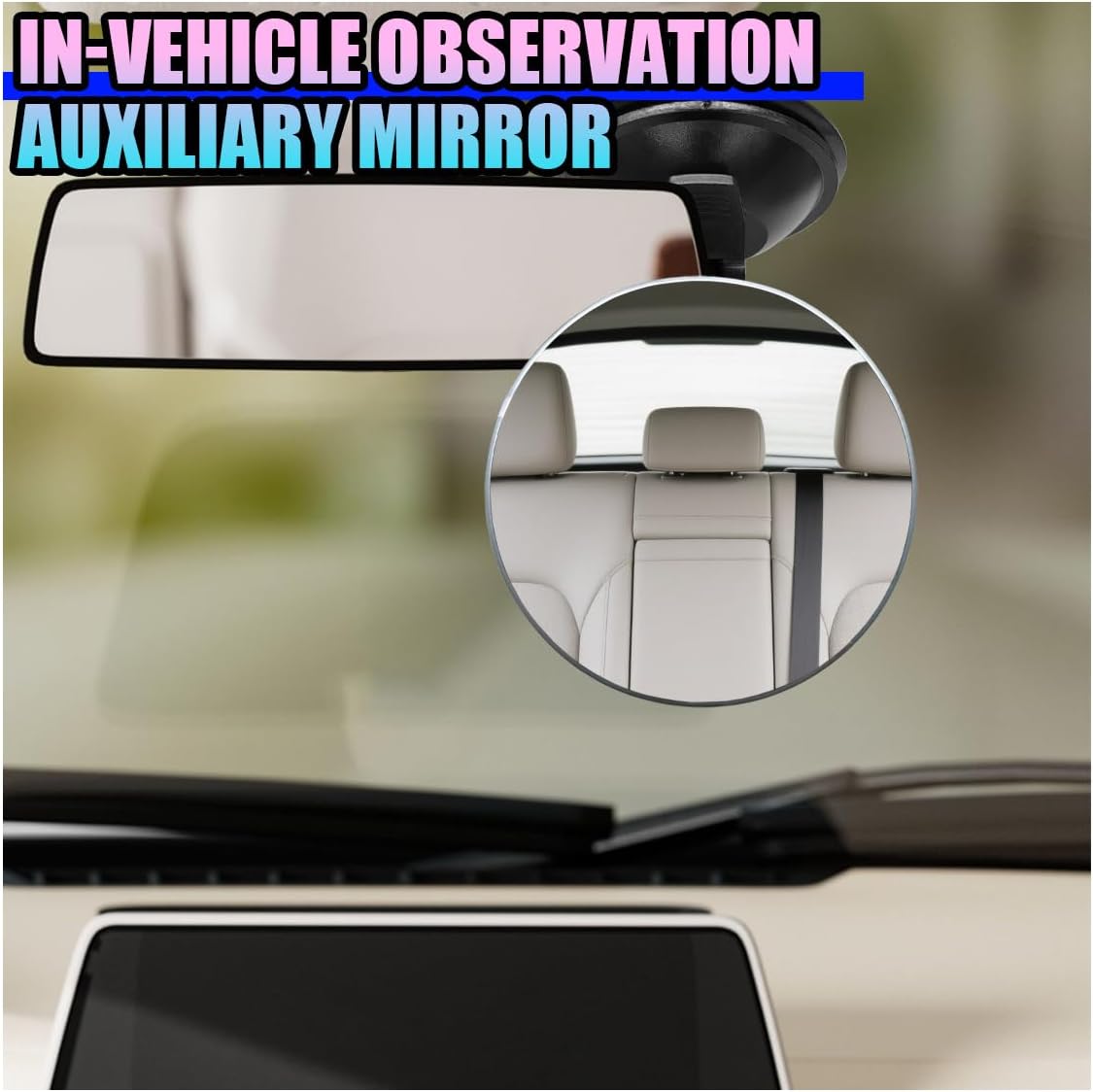 Baby Car Rearview Mirror with Suction Cup, 360 Degrees Wide Angle Automotive HD Glass Convex Mirror, Vehicle Interior Blind Spot Mirrors for RV, SUV, Truck(Rectangular)