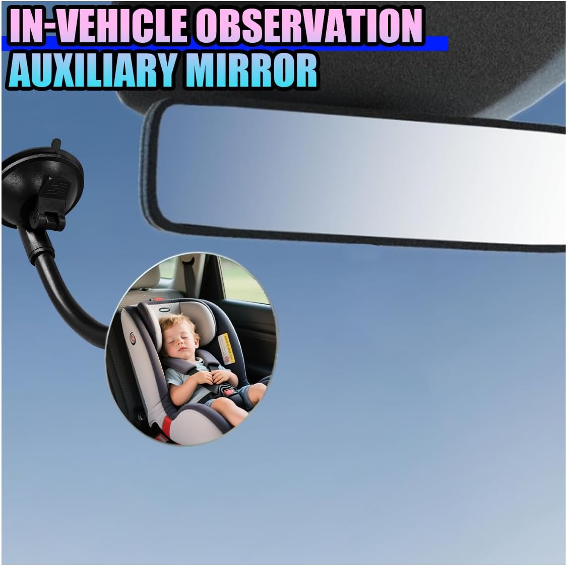 Baby Car Rearview Mirror with Suction Cup, 360 Degrees Wide Angle Automotive HD Glass Convex Mirror, Vehicle Interior Blind Spot Mirrors for RV, SUV, Truck(Rectangular)