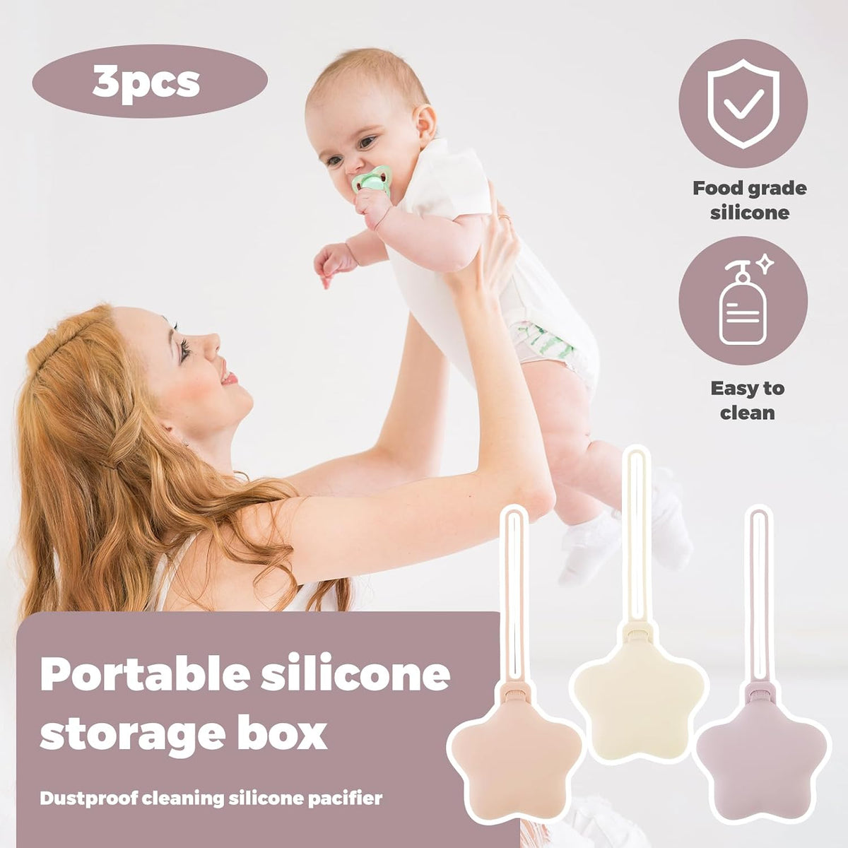 3 Pack Silicone Pacifier Holder Case, Safe and Soft Material, Pacifier Pouch Portable Pacifier Case with Stretchy Lanyard, Protective Pacifier Storage Case for Diaper Bag Stroller Travel