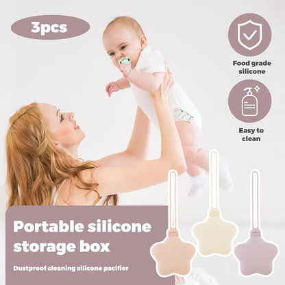 3 Pack Silicone Pacifier Holder Case, Safe and Soft Material, Pacifier Pouch Portable Pacifier Case with Stretchy Lanyard, Protective Pacifier Storage Case for Diaper Bag Stroller Travel