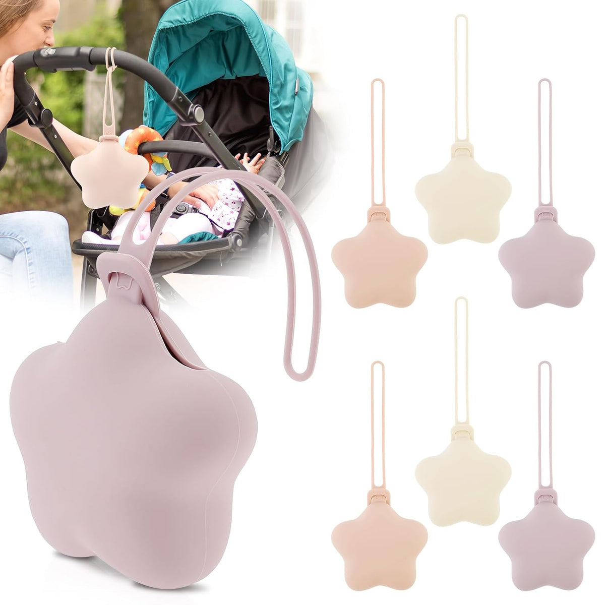 3 Pack Silicone Pacifier Holder Case, Safe and Soft Material, Pacifier Pouch Portable Pacifier Case with Stretchy Lanyard, Protective Pacifier Storage Case for Diaper Bag Stroller Travel