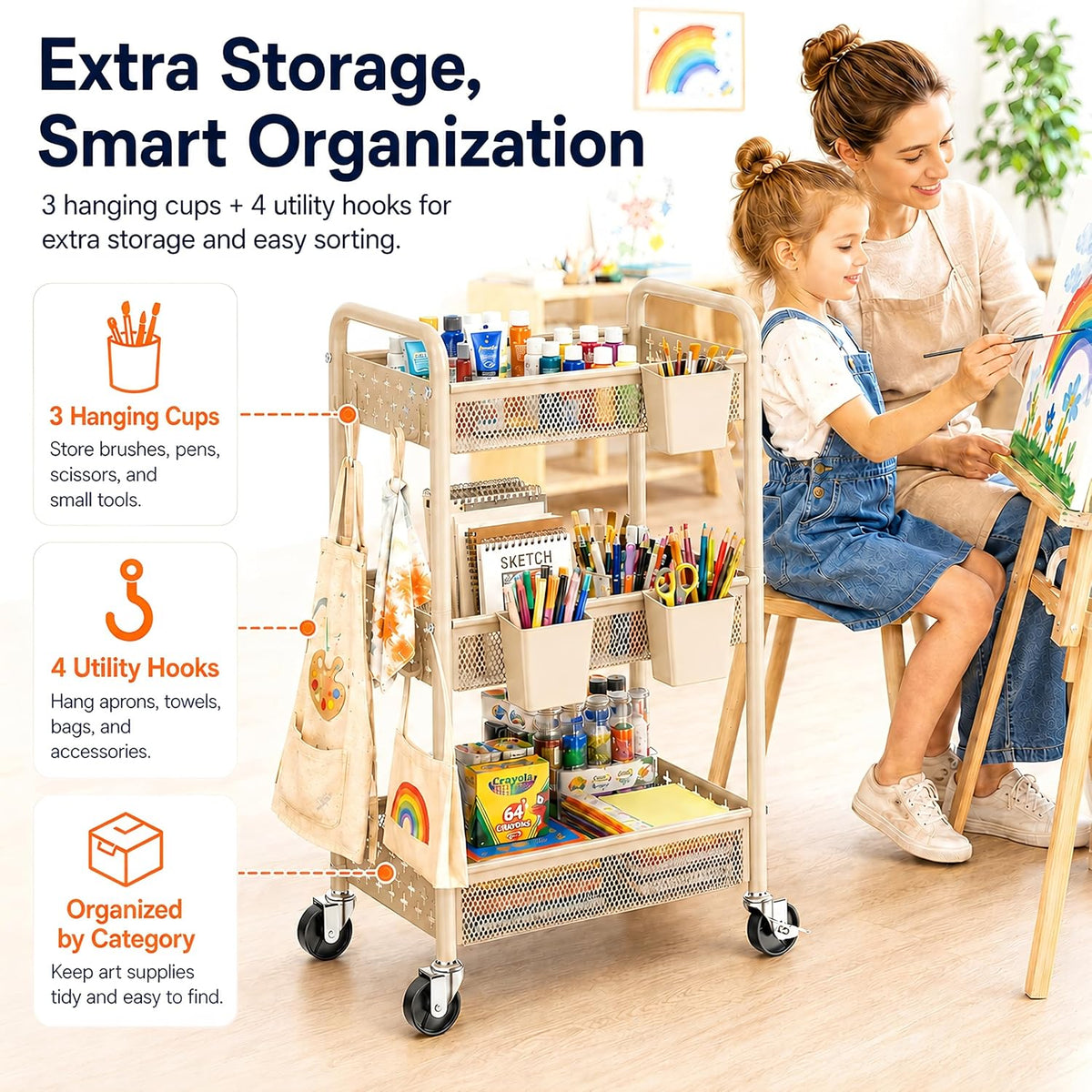 Beige Rolling Cart and Heavy Duty Kitchen Cart