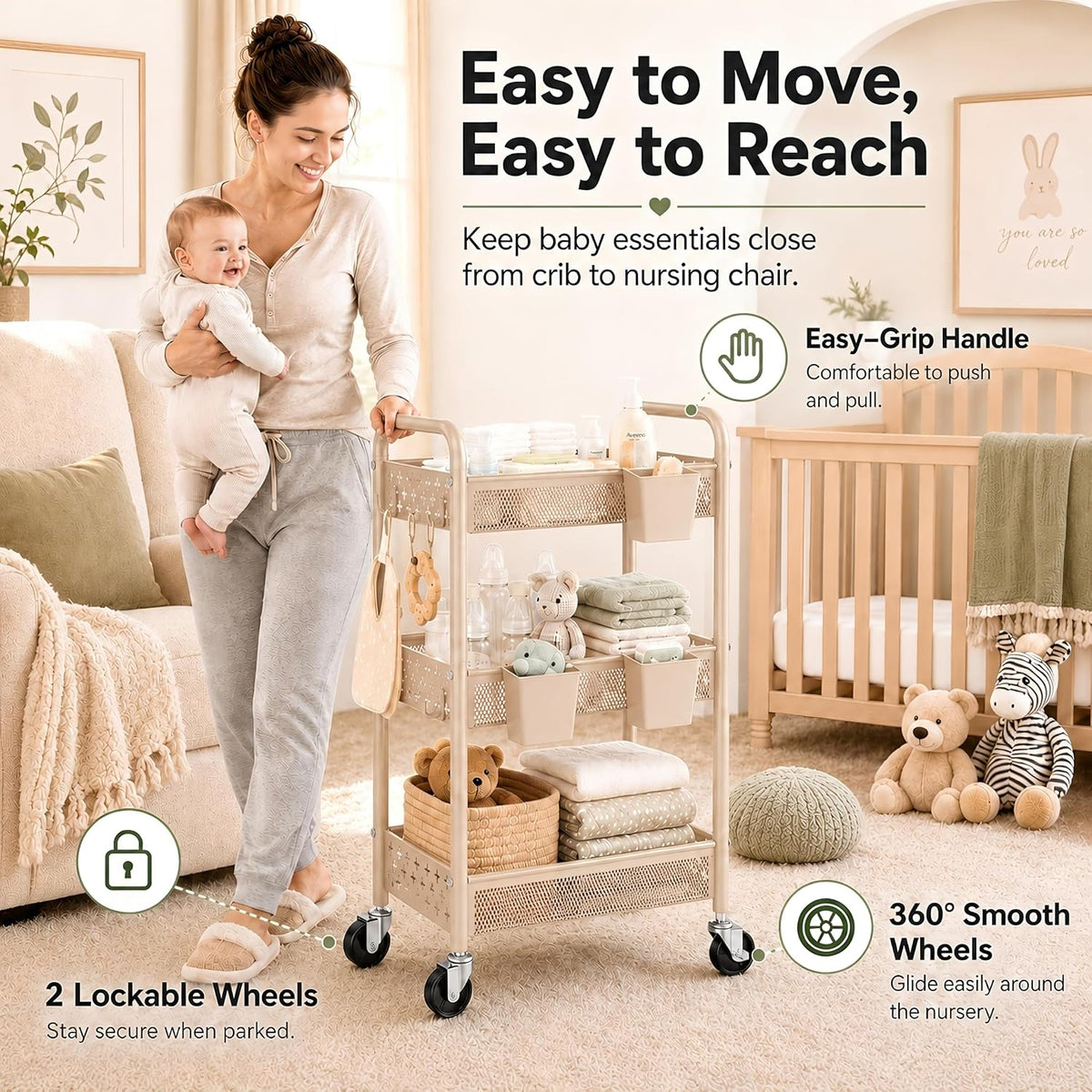 Beige Rolling Cart and Heavy Duty Kitchen Cart