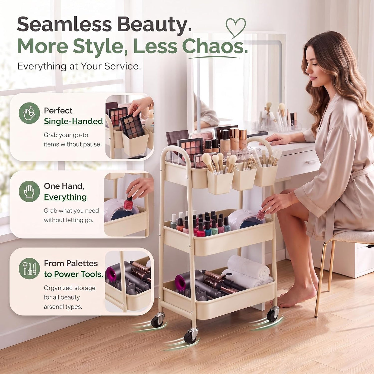 Beige Rolling Cart and Heavy Duty Kitchen Cart