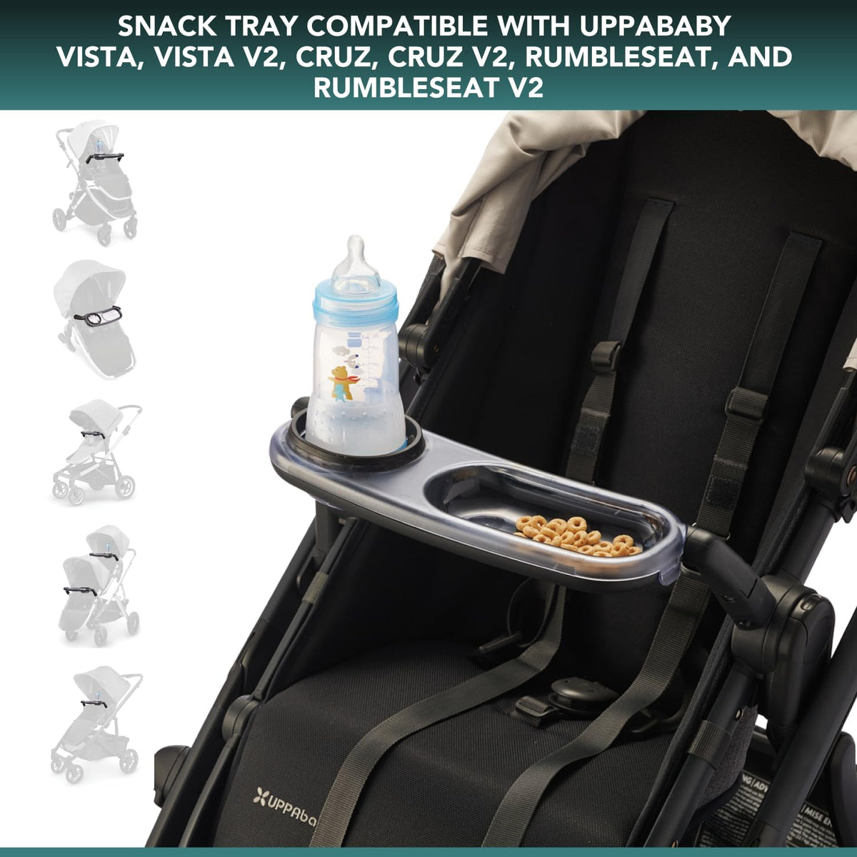 Snack Tray Fits for UPPAbaby Vista V3/Vista V2/Vista/Cruz/Cruz V2/ RumbleSeat/RumbleSeat V2, Updated Snack Tray with Two Snack Compartments & Cup Holder, Quick Attachment, Stroller Accessories