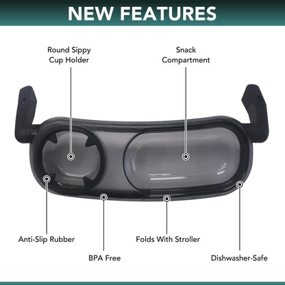 Snack Tray Fits for UPPAbaby Vista V3/Vista V2/Vista/Cruz/Cruz V2/ RumbleSeat/RumbleSeat V2, Updated Snack Tray with Two Snack Compartments & Cup Holder, Quick Attachment, Stroller Accessories
