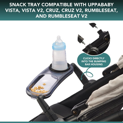 Snack Tray Fits for UPPAbaby Vista V3/Vista V2/Vista/Cruz/Cruz V2/ RumbleSeat/RumbleSeat V2, Updated Snack Tray with Two Snack Compartments & Cup Holder, Quick Attachment, Stroller Accessories