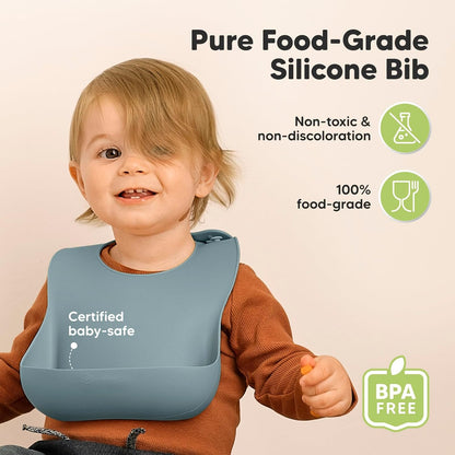 2-Pack Silicone Bibs for Babies, Toddlers Girl, Boy (Slate)