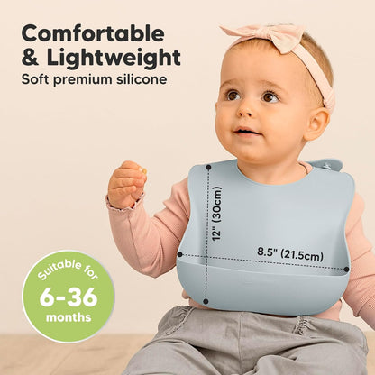 2-Pack Silicone Bibs for Babies, Toddlers Girl, Boy (Slate)