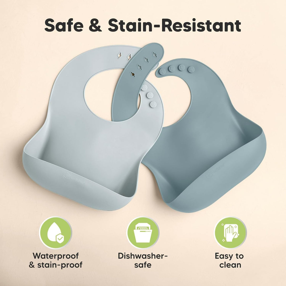 2-Pack Silicone Bibs for Babies, Toddlers Girl, Boy (Slate)