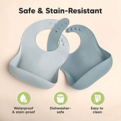 2-Pack Silicone Bibs for Babies, Toddlers Girl, Boy (Slate)