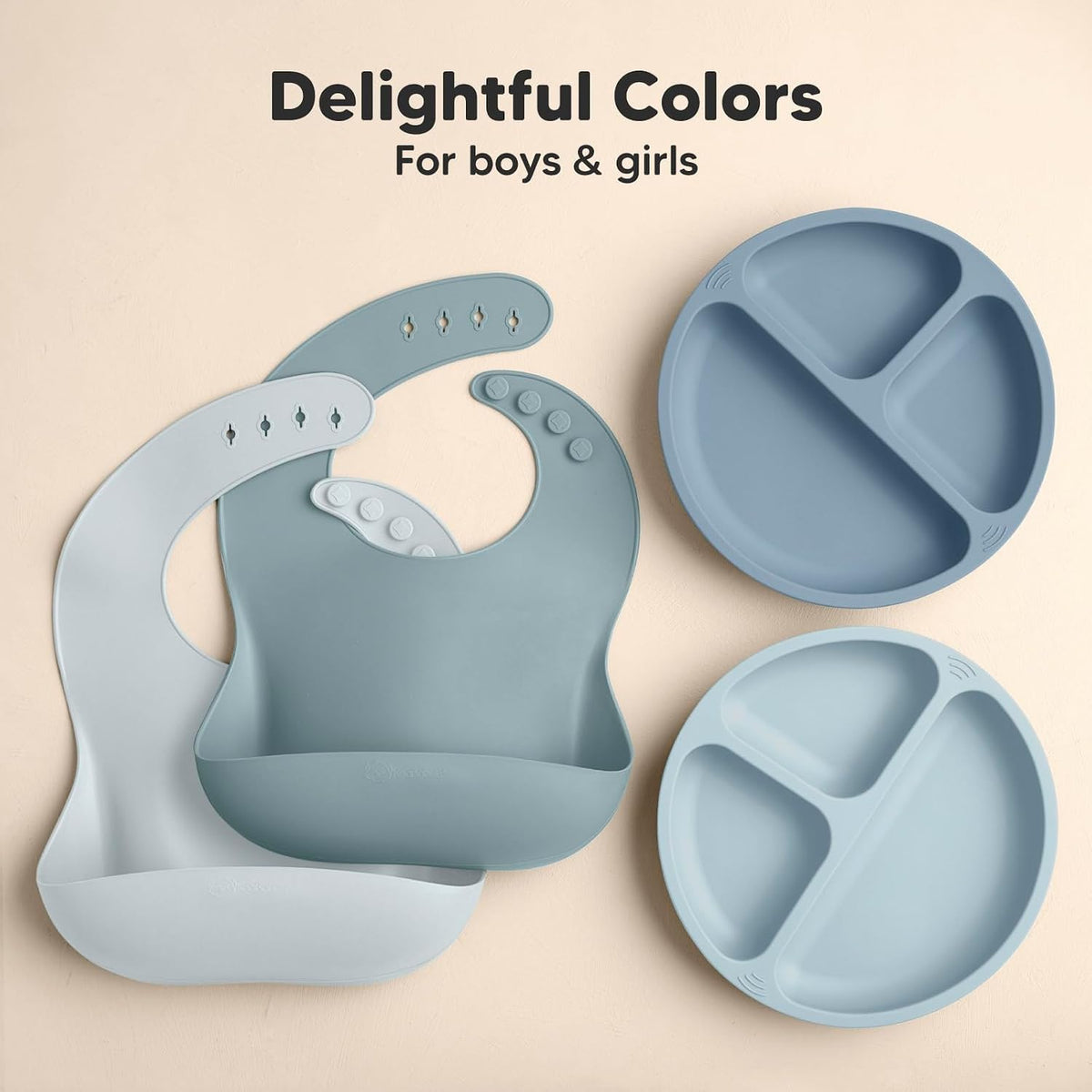 2-Pack Silicone Bibs for Babies, Toddlers Girl, Boy (Slate)