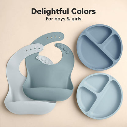 2-Pack Silicone Bibs for Babies, Toddlers Girl, Boy (Slate)