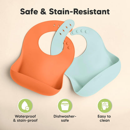 2-Pack Silicone Bibs for Babies, Toddlers Girl, Boy (Slate)