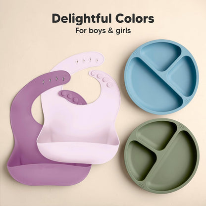 2-Pack Silicone Bibs for Babies, Toddlers Girl, Boy (Slate)