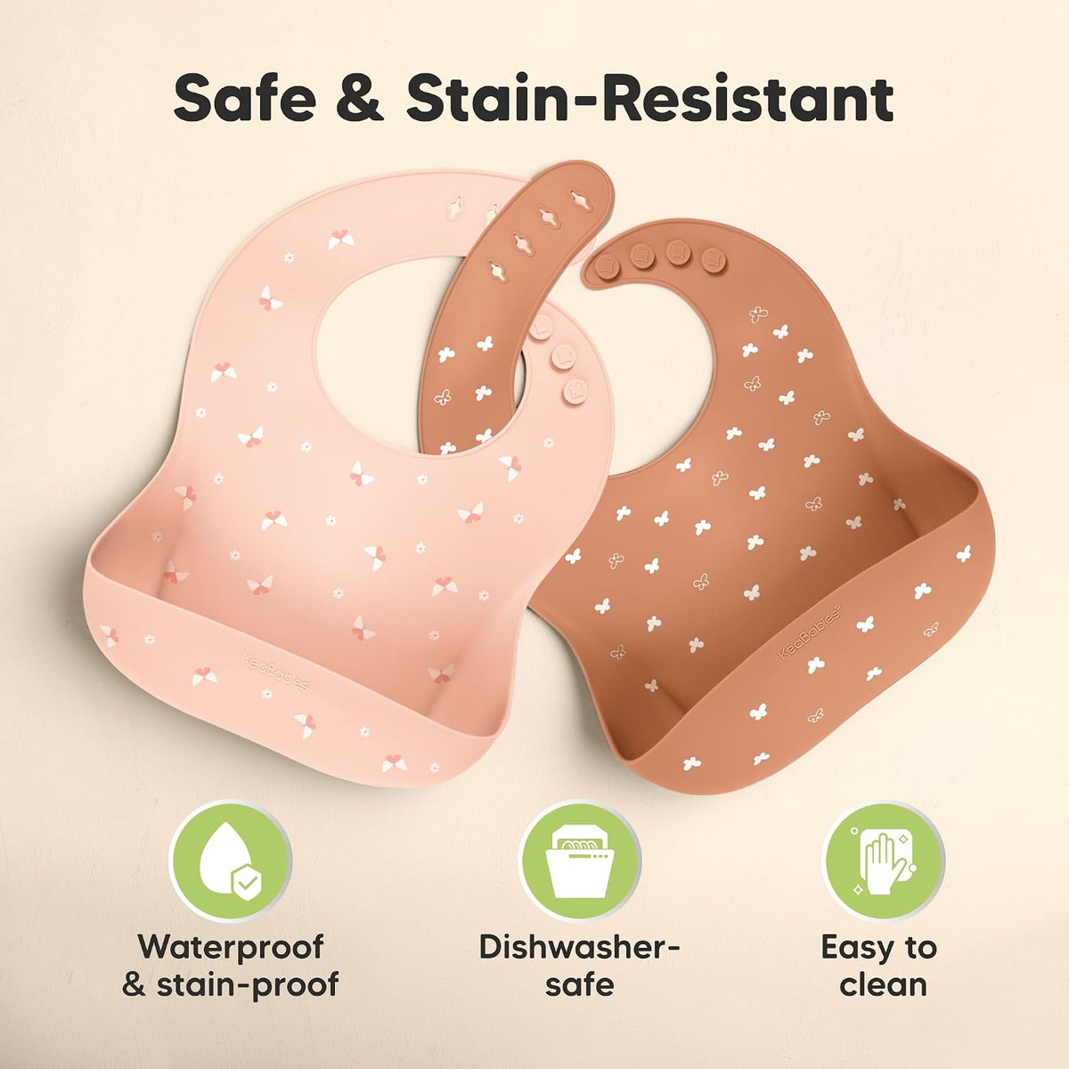 2-Pack Silicone Bibs for Babies, Toddlers Girl, Boy (Slate)