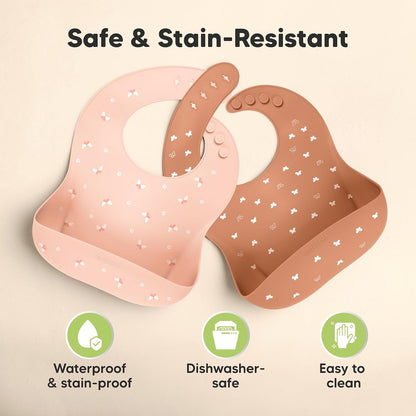 2-Pack Silicone Bibs for Babies, Toddlers Girl, Boy (Slate)