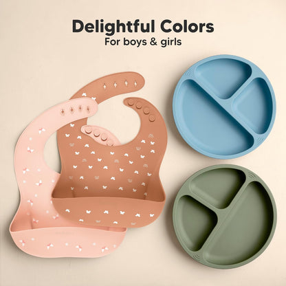 2-Pack Silicone Bibs for Babies, Toddlers Girl, Boy (Slate)