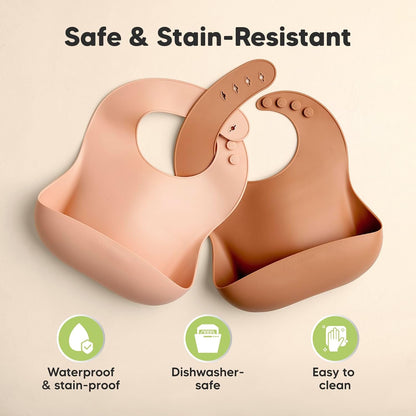 2-Pack Silicone Bibs for Babies, Toddlers Girl, Boy (Slate)