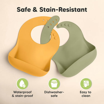 2-Pack Silicone Bibs for Babies, Toddlers Girl, Boy (Slate)