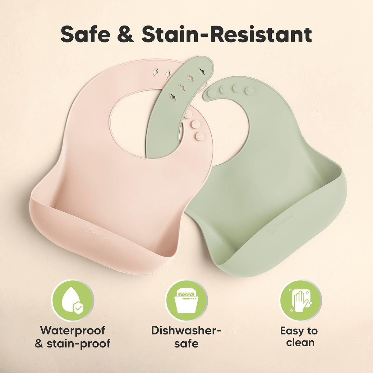2-Pack Silicone Bibs for Babies, Toddlers Girl, Boy (Slate)