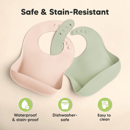 2-Pack Silicone Bibs for Babies, Toddlers Girl, Boy (Slate)