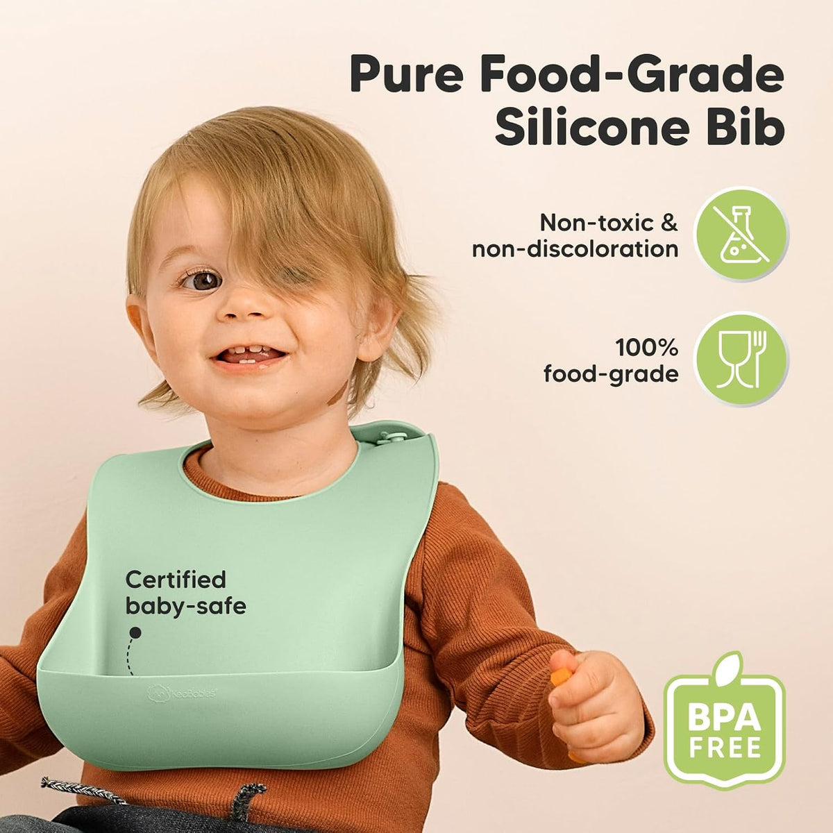 2-Pack Silicone Bibs for Babies, Toddlers Girl, Boy (Slate)