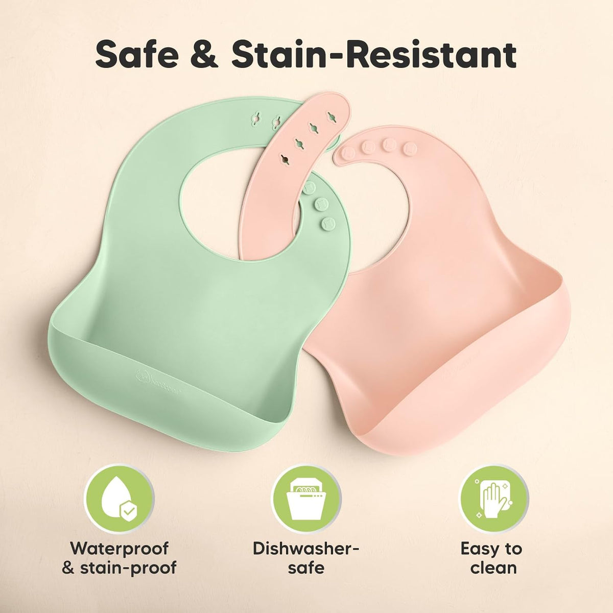 2-Pack Silicone Bibs for Babies, Toddlers Girl, Boy (Slate)