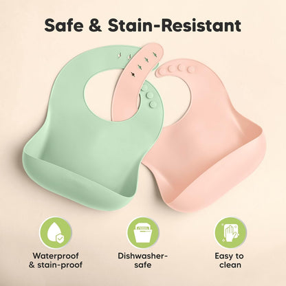 2-Pack Silicone Bibs for Babies, Toddlers Girl, Boy (Slate)
