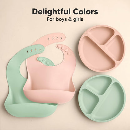 2-Pack Silicone Bibs for Babies, Toddlers Girl, Boy (Slate)
