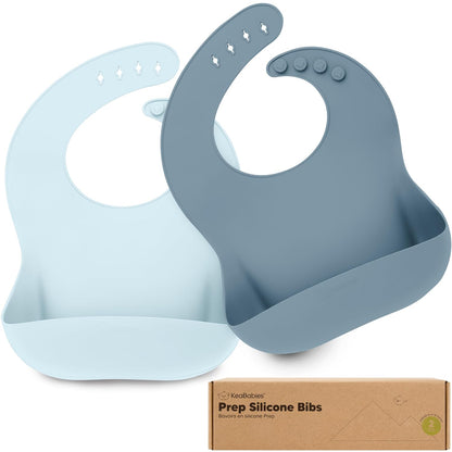2-Pack Silicone Bibs for Babies, Toddlers Girl, Boy (Slate)