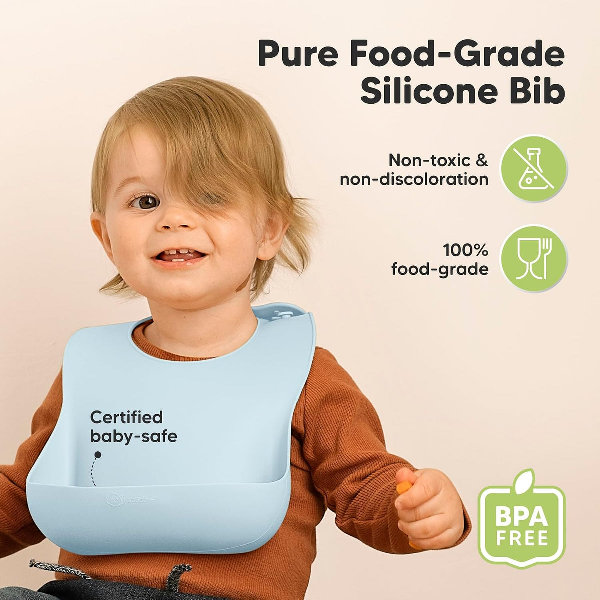 2-Pack Silicone Bibs for Babies, Toddlers Girl, Boy (Slate)