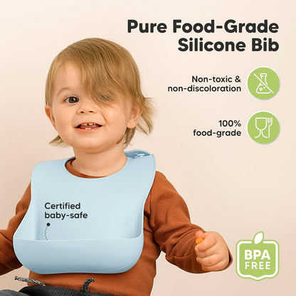 2-Pack Silicone Bibs for Babies, Toddlers Girl, Boy (Slate)