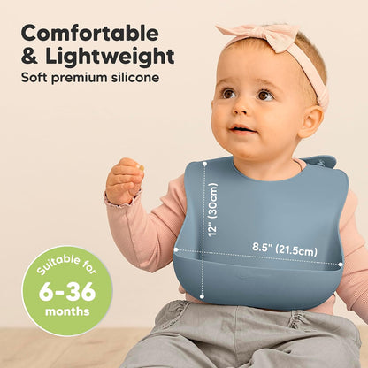 2-Pack Silicone Bibs for Babies, Toddlers Girl, Boy (Slate)