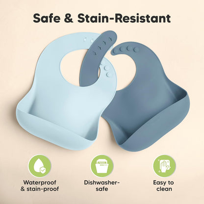 2-Pack Silicone Bibs for Babies, Toddlers Girl, Boy (Slate)