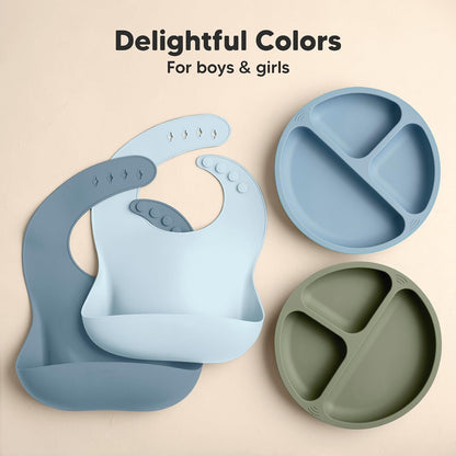2-Pack Silicone Bibs for Babies, Toddlers Girl, Boy (Slate)