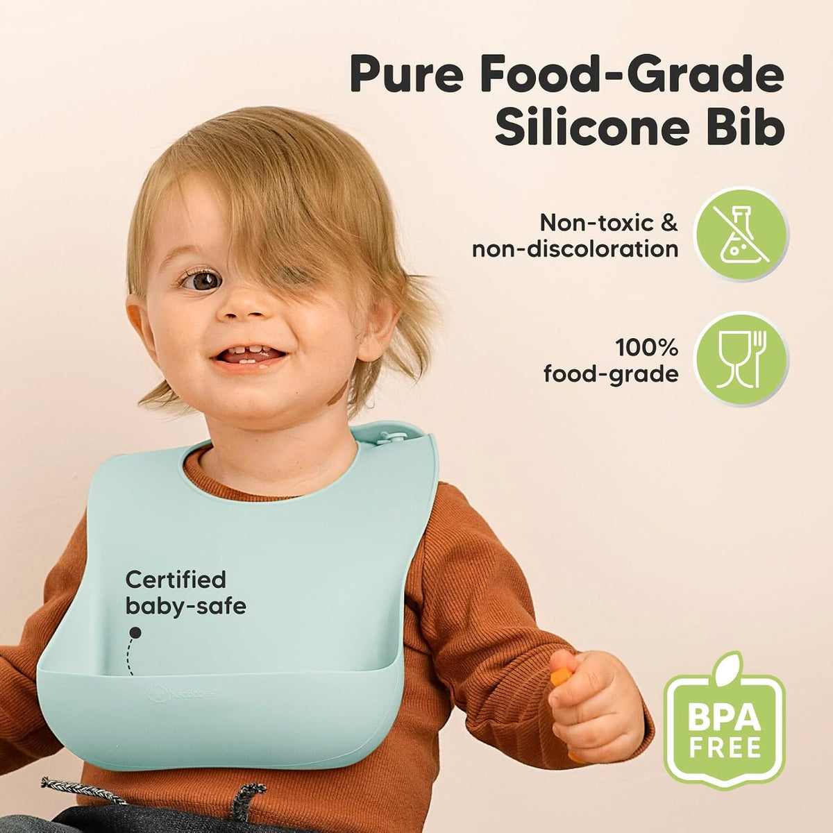 2-Pack Silicone Bibs for Babies, Toddlers Girl, Boy (Slate)