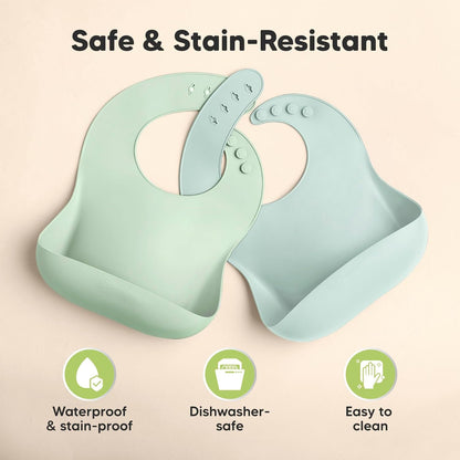 2-Pack Silicone Bibs for Babies, Toddlers Girl, Boy (Slate)