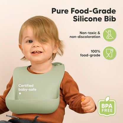 2-Pack Silicone Bibs for Babies, Toddlers Girl, Boy (Slate)