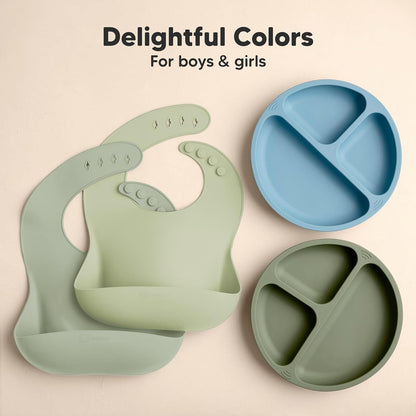 2-Pack Silicone Bibs for Babies, Toddlers Girl, Boy (Slate)