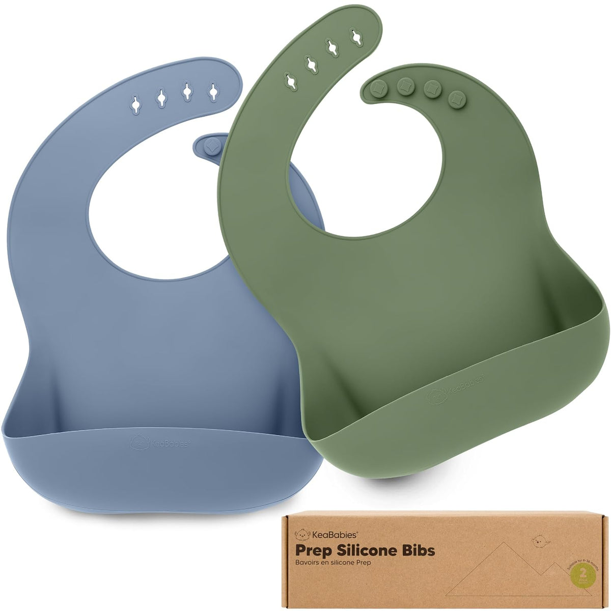 2-Pack Silicone Bibs for Babies, Toddlers Girl, Boy (Slate)