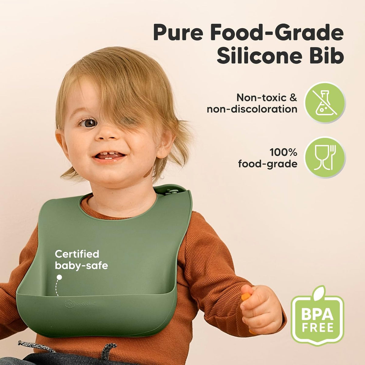2-Pack Silicone Bibs for Babies, Toddlers Girl, Boy (Slate)