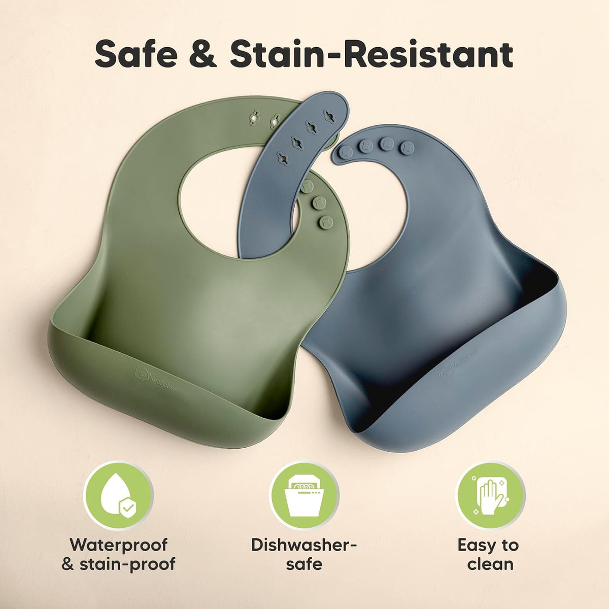 2-Pack Silicone Bibs for Babies, Toddlers Girl, Boy (Slate)