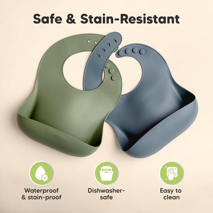 2-Pack Silicone Bibs for Babies, Toddlers Girl, Boy (Slate)