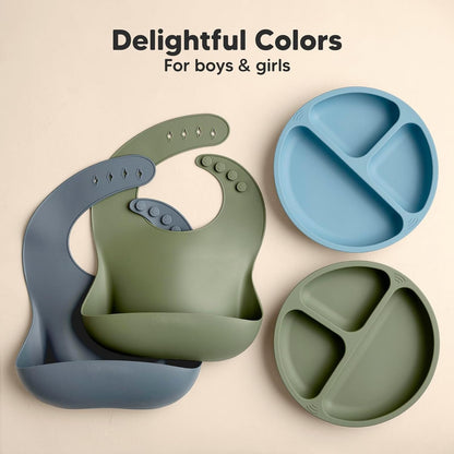 2-Pack Silicone Bibs for Babies, Toddlers Girl, Boy (Slate)