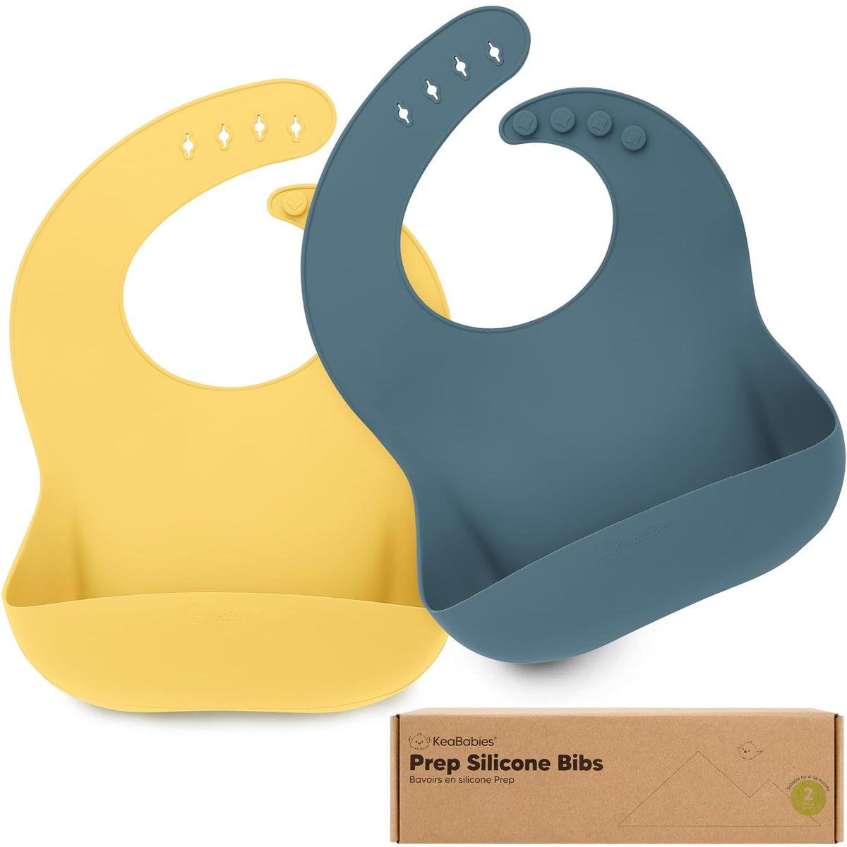 2-Pack Silicone Bibs for Babies, Toddlers Girl, Boy (Slate)