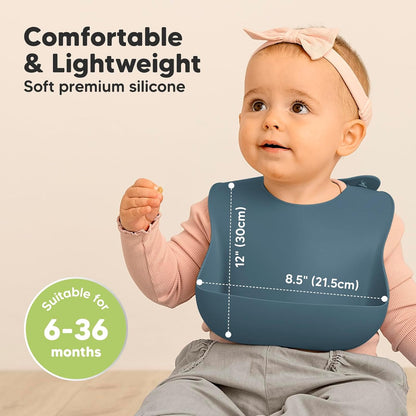 2-Pack Silicone Bibs for Babies, Toddlers Girl, Boy (Slate)