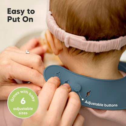 2-Pack Silicone Bibs for Babies, Toddlers Girl, Boy (Slate)