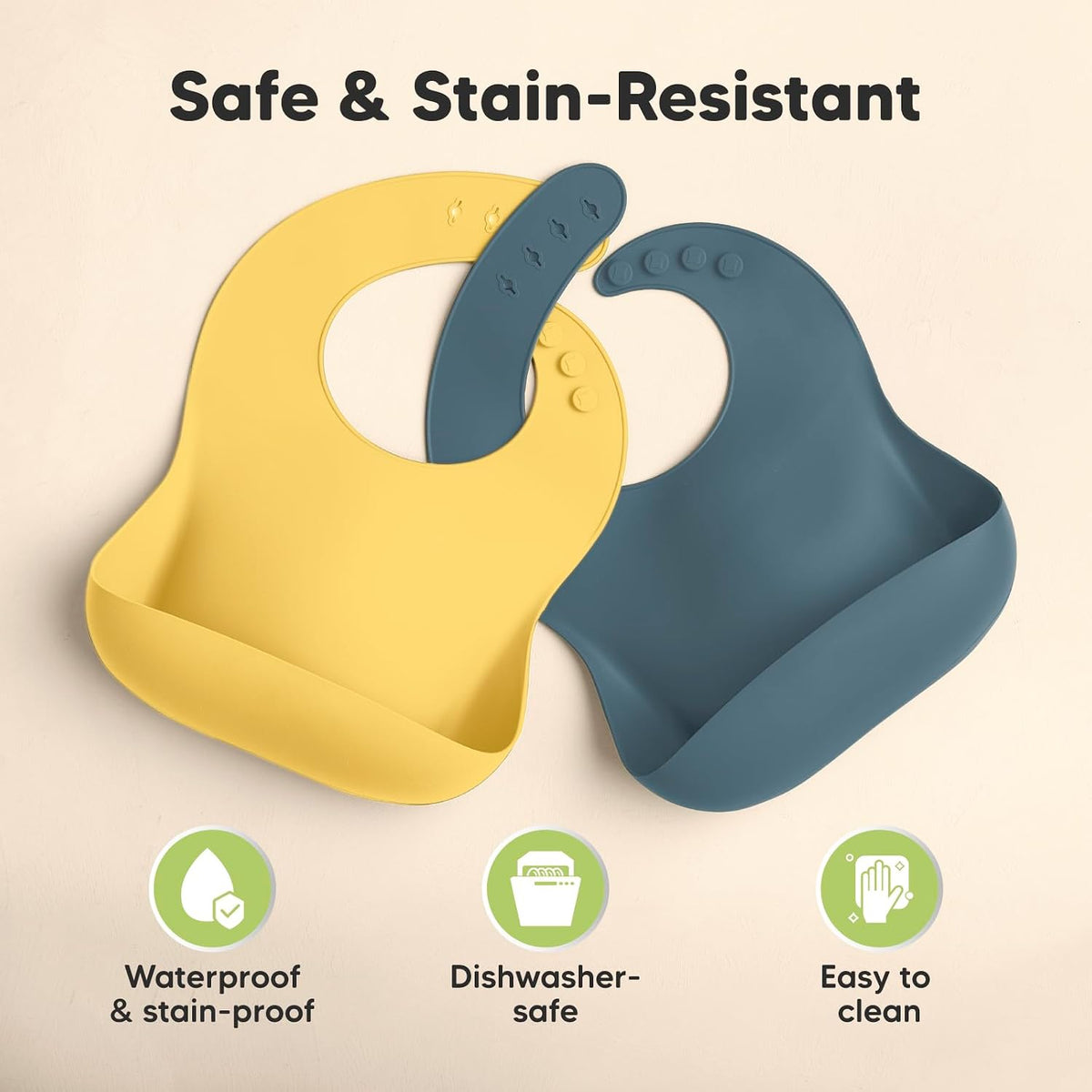 2-Pack Silicone Bibs for Babies, Toddlers Girl, Boy (Slate)